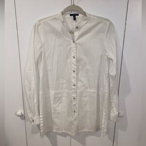EILEEN FISHER xxsmall organic cotton Mandarin collar white button up long blouse
